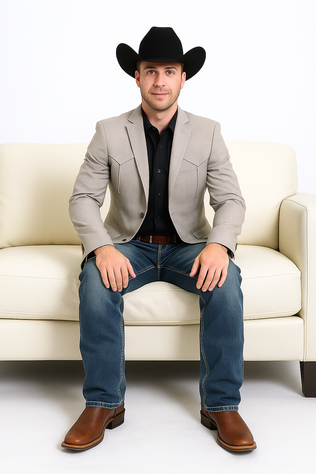 Double Button Beige Western Blazer for Men