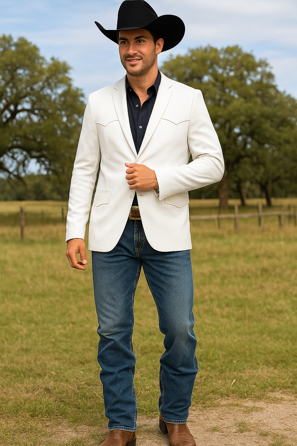 Double Button Western White Blazer