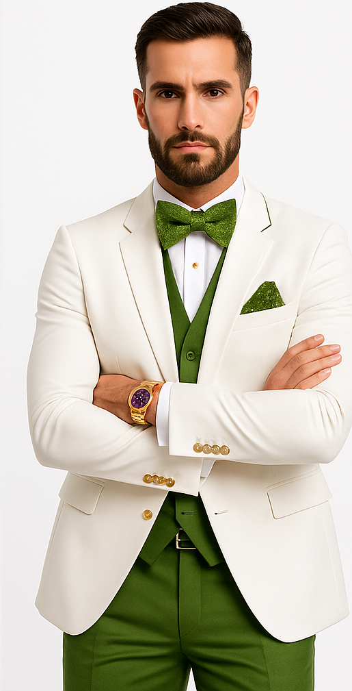 white-and-olive-green-tuxedo-wedding-suit-white-dinner-jacket-vest-pants-bow-tie