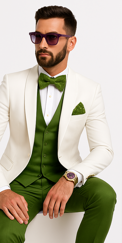 white-and-olive-green-tuxedo-wedding-suit-white-dinner-jacket-vest-pants-bow-tie