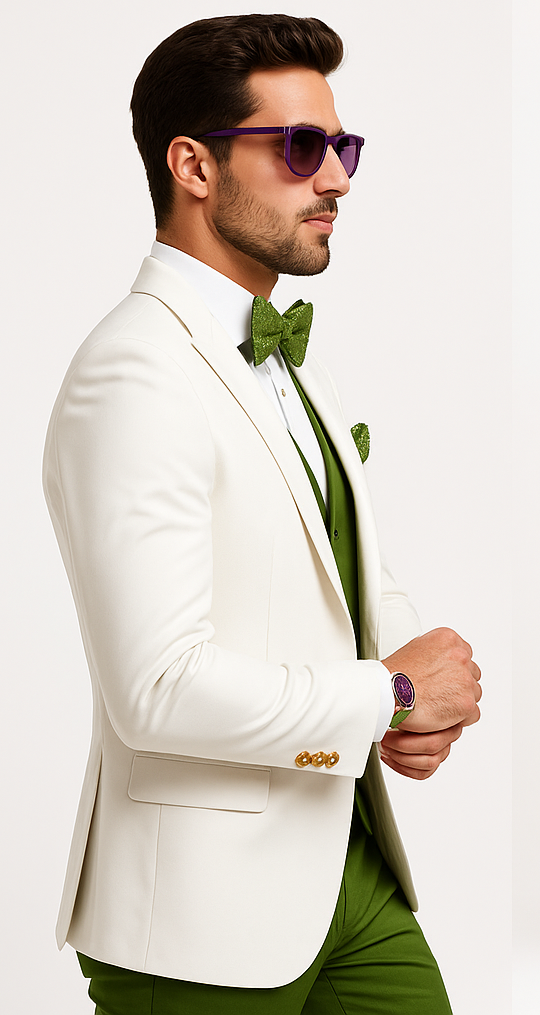 white-and-olive-green-tuxedo-wedding-suit-white-dinner-jacket-vest-pants-bow-tie