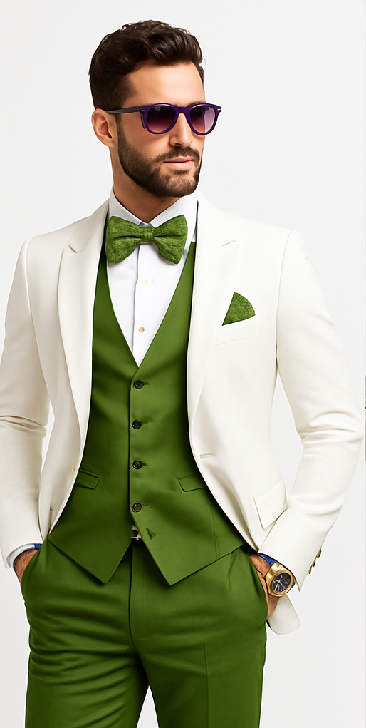 white-and-olive-green-tuxedo-wedding-suit-white-dinner-jacket-vest-pants-bow-tie
