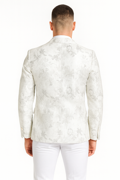 White Dinner Jacket - White Paisley Blazer - White Sportcoat With Bowtie