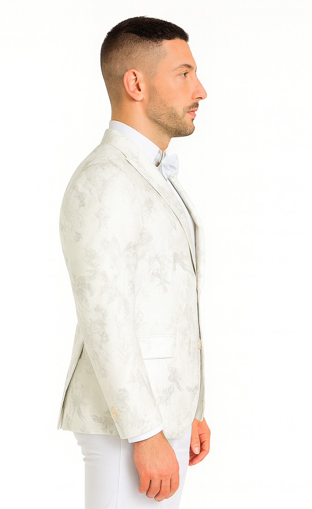 White Dinner Jacket - White Paisley Blazer - White Sportcoat With Bowtie