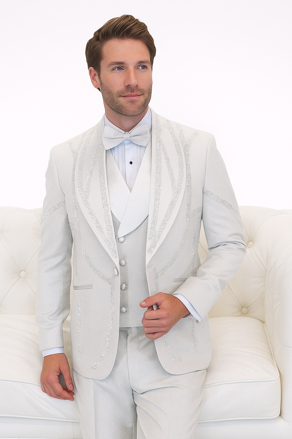 Italian Wool Modern Fit White 3-Piece Tuxedo