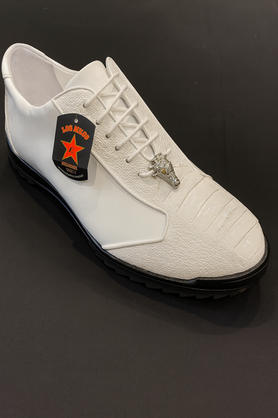 Los Altos Ostrich Leg Lace-Up Sneakers White