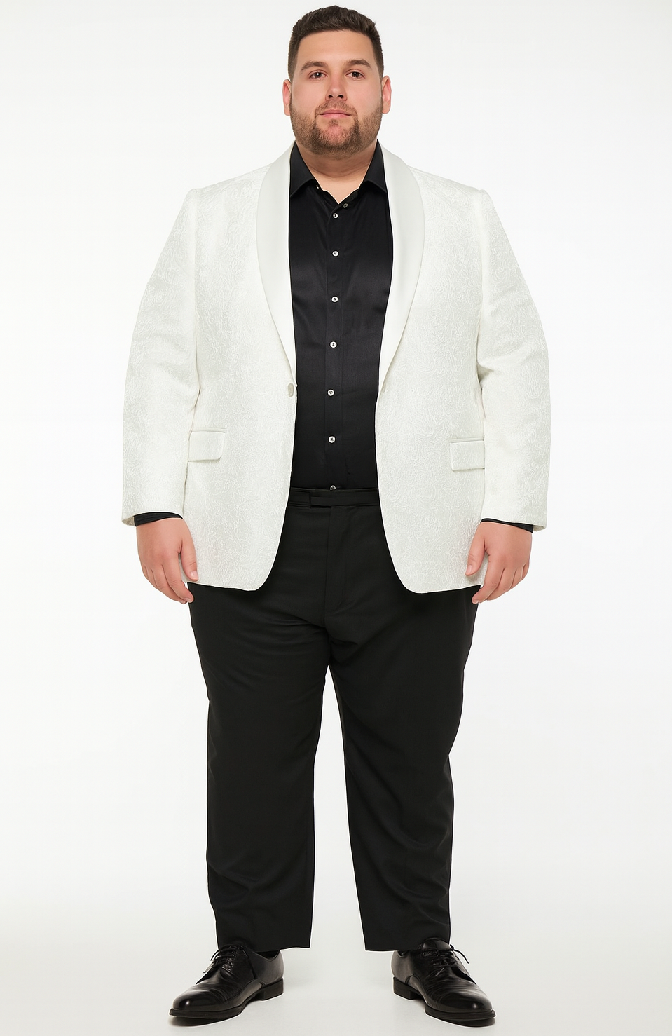 White Paisley Tuxedo Jacket with Shawl Lapel – Wedding & Prom