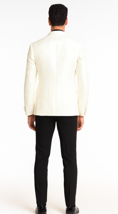 White Paisley Tuxedo Jacket with Shawl Lapel β Wedding & Prom