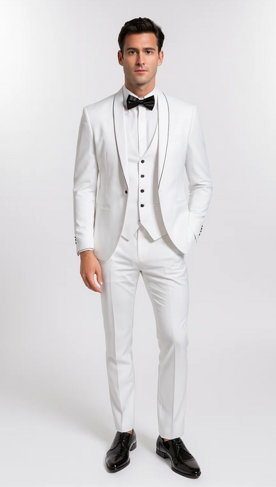 White Slim Fit Satin Tuxedo β Four Piece Set