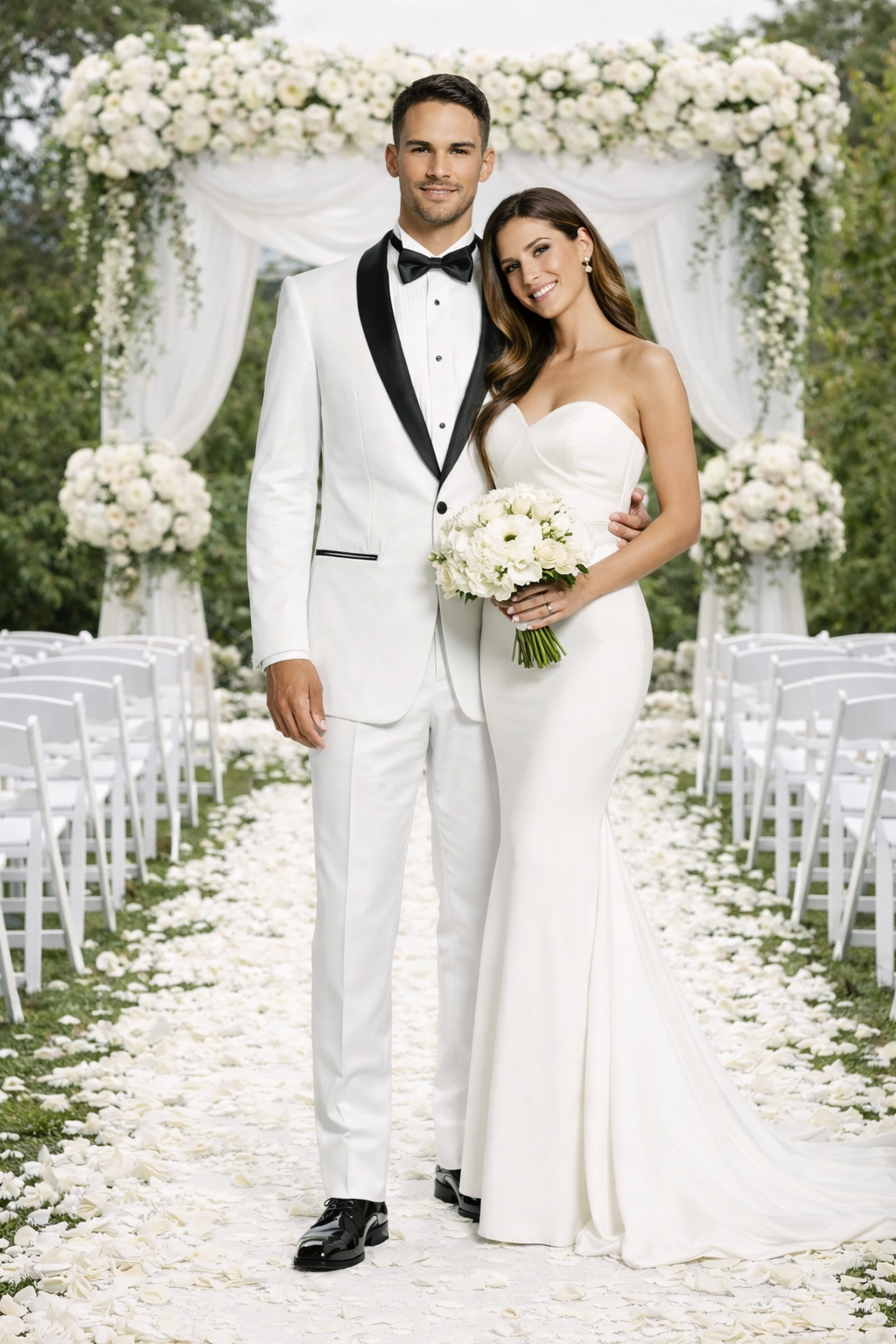White Slim Fit Tuxedo with Black Shawl Lapel – Wedding & Prom