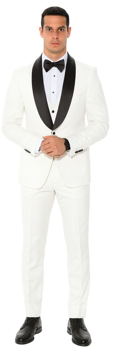 White Slim Fit Tuxedo with Large Shawl Lapel – 3 Piece Wedding & Prom Set
