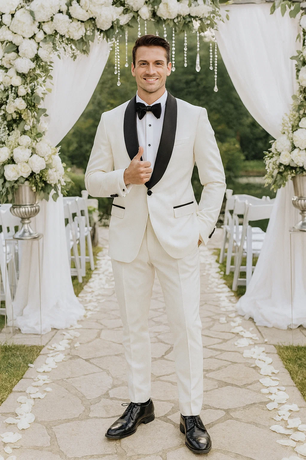 White Slim Fit Tuxedo with Large Shawl Lapel – 3 Piece Wedding & Prom Set
