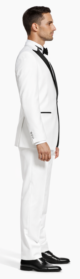 White Tuxedo with Black Peak Lapel Slim Fit - Wedding - Prom