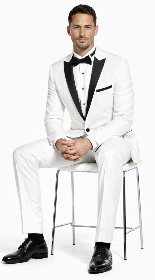 White Tuxedo with Black Peak Lapel Slim Fit - Wedding - Prom