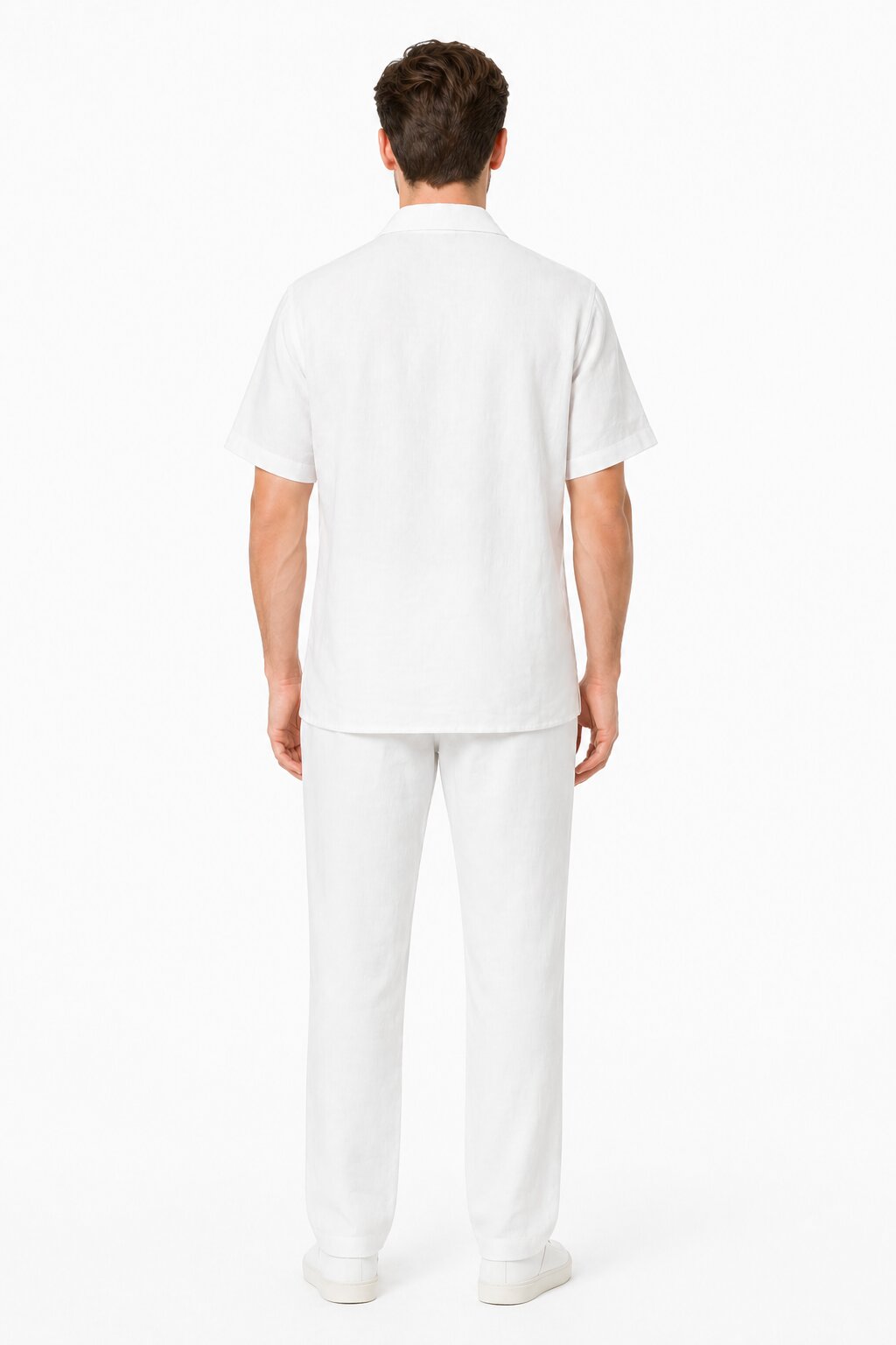 Men's Two Piece Shirt And White Casual Set Walking Leisure Suit - Mens Linen Suit