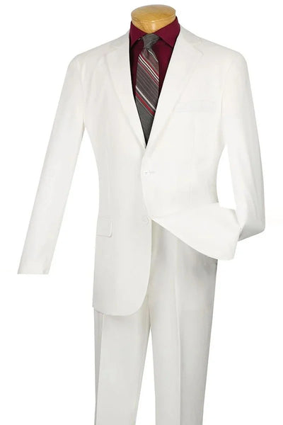 Menβs Modern Fit Two Button Suit - Wool Feel, White