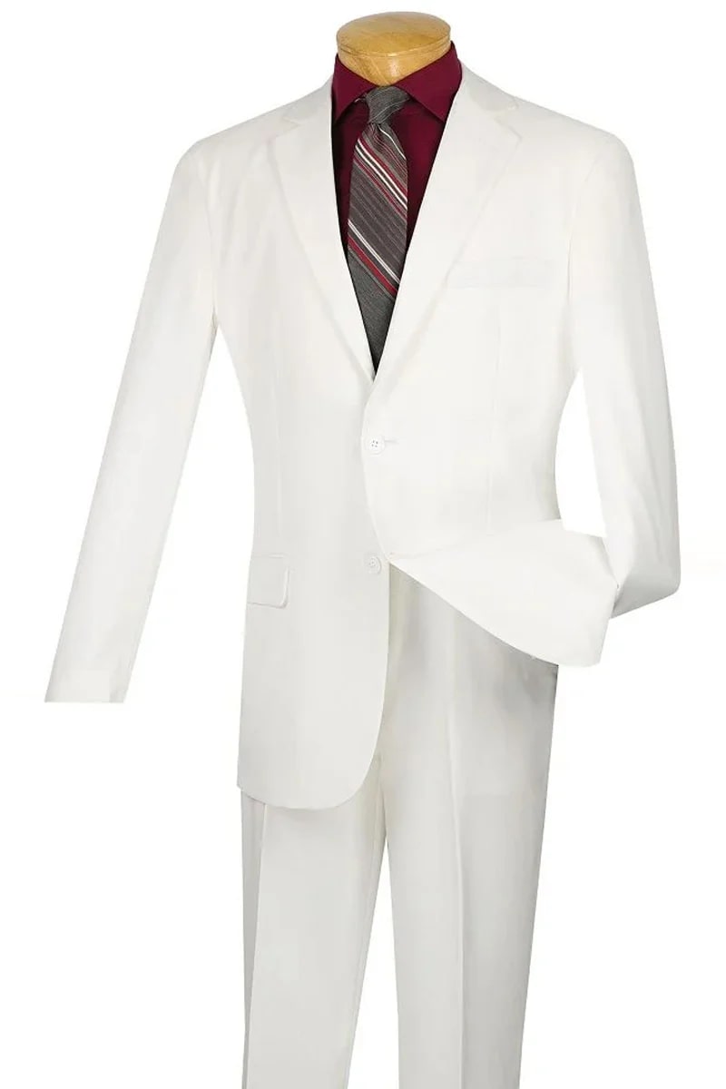 Men’s Modern Fit Two Button Suit - Wool Feel, White