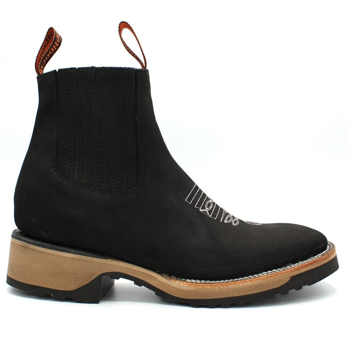 Wide Square Toe Ankle Boots with Rubber Sole Hooch Black