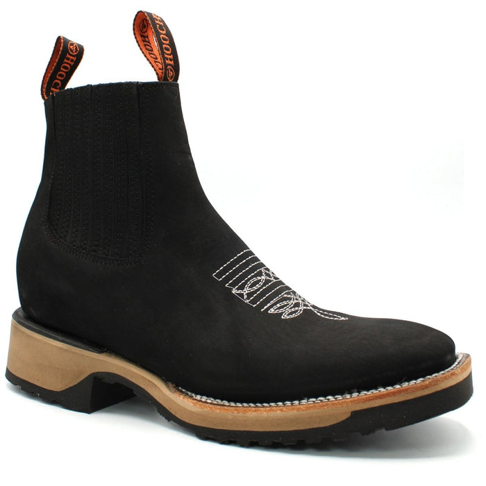 Wide Square Toe Ankle Boots with Rubber Sole Hooch Black