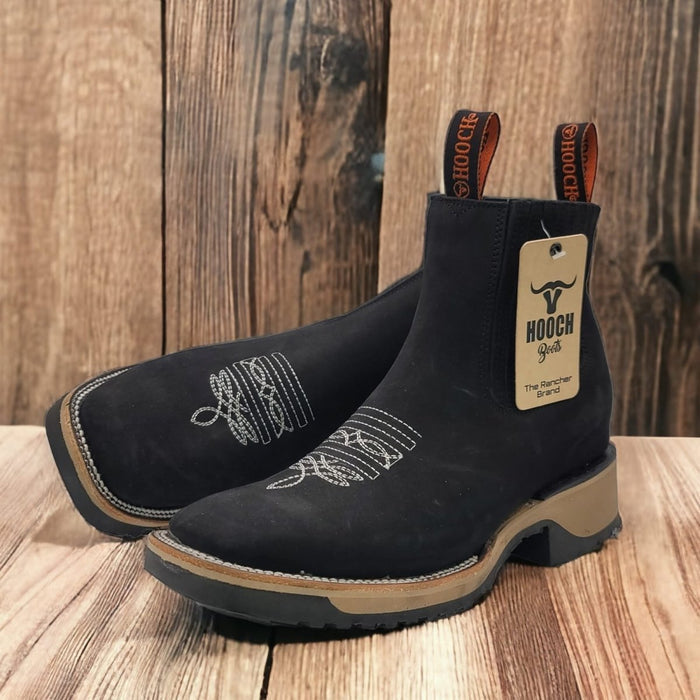 Wide Square Toe Ankle Boots with Rubber Sole Hooch Black