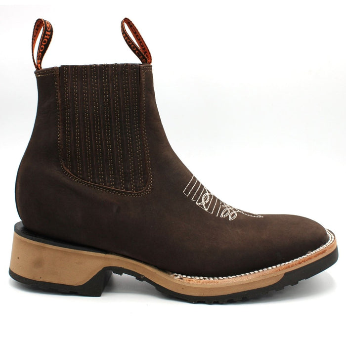 Wide Square Toe Ankle Boots with Rubber Sole Hooch Choco