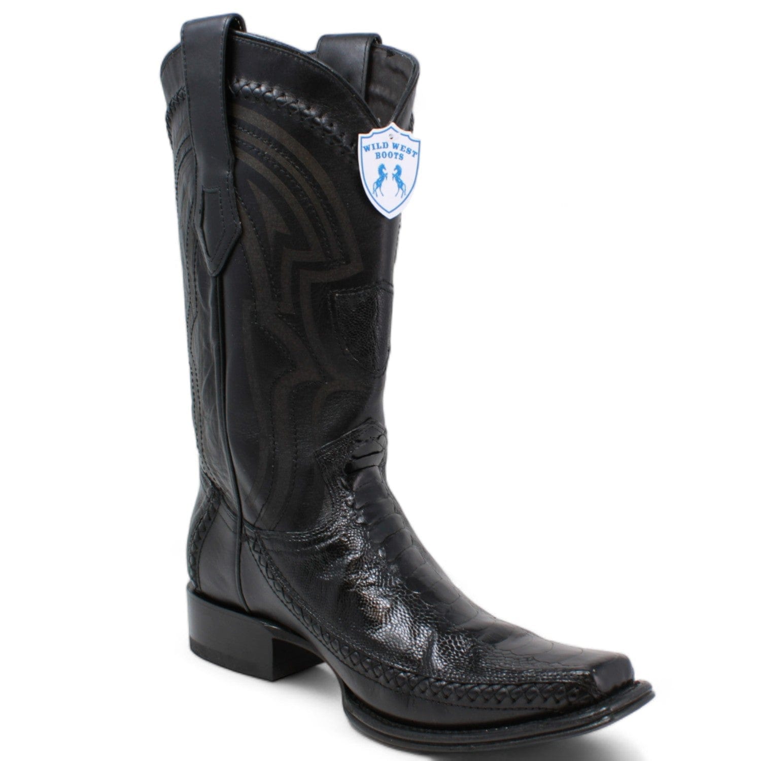 Wild West Ostrich Leg & Deer Square Toe Boots