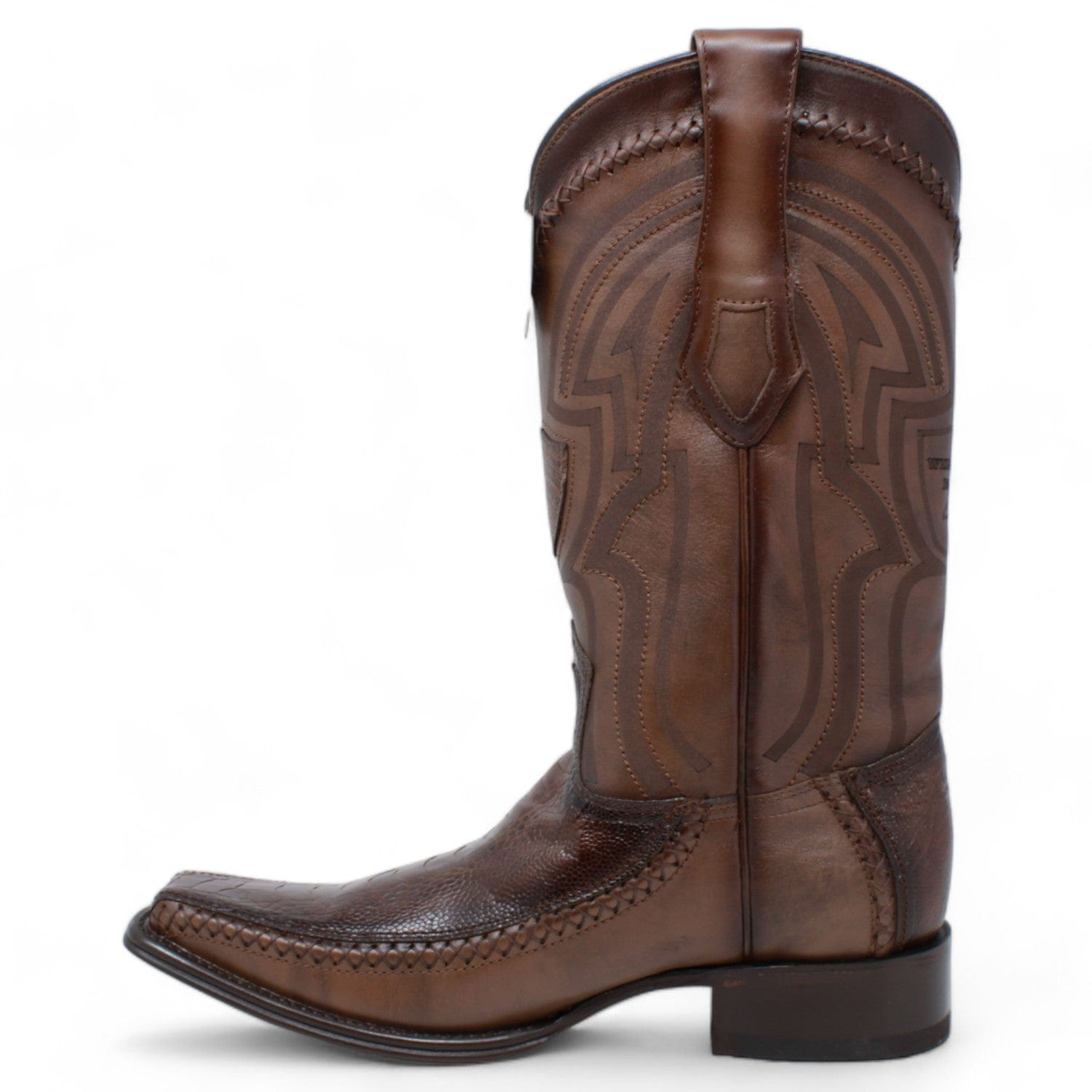 Wild West Ostrich Leg & Deer Square Toe Boots