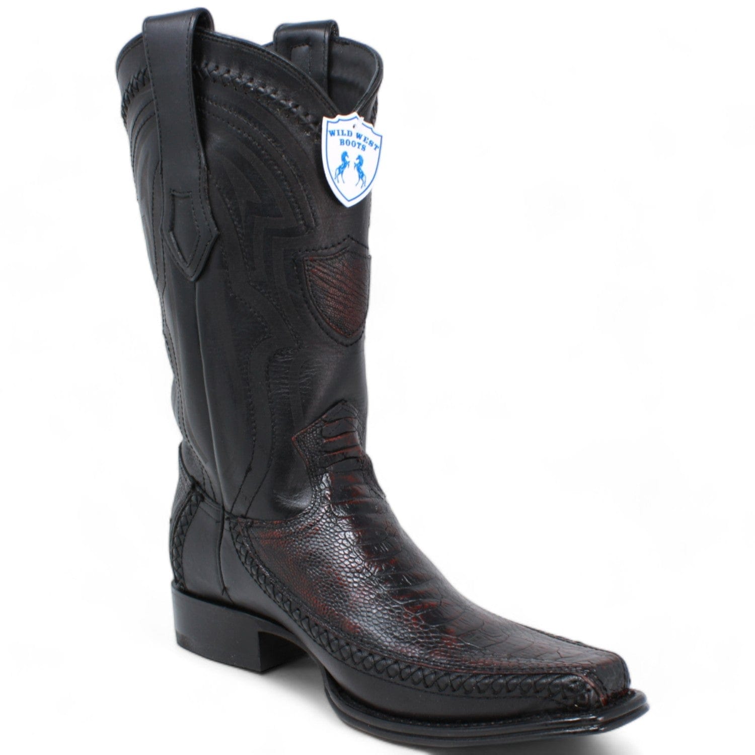 Wild West Ostrich Leg & Deer Square Toe Boots