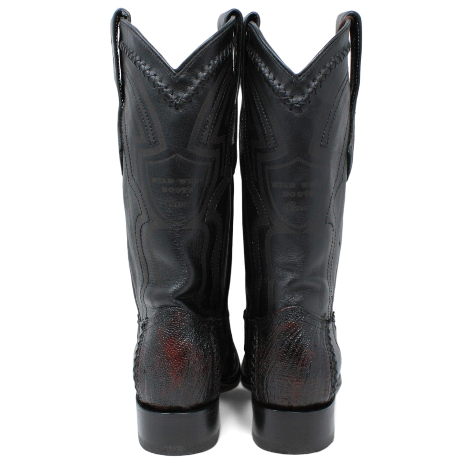 Wild West Ostrich Leg & Deer Square Toe Boots