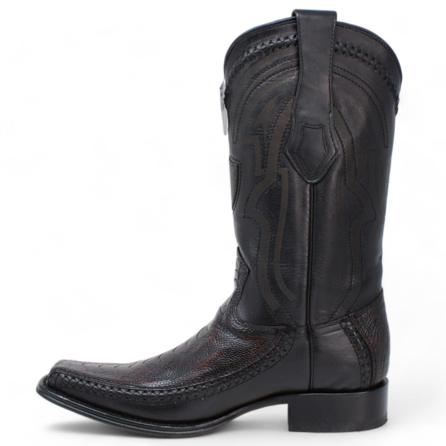 Wild West Ostrich Leg & Deer Square Toe Boots