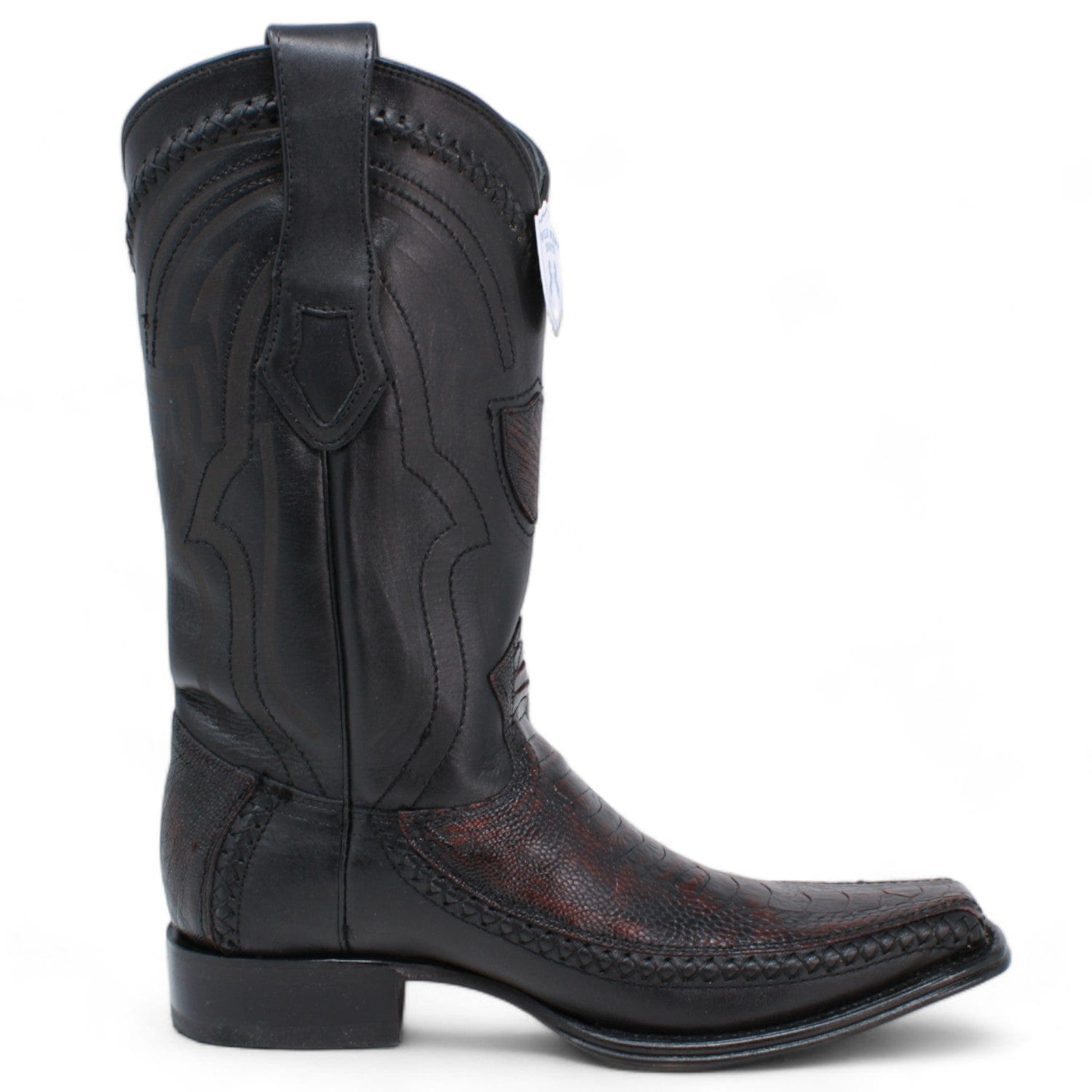 Wild West Ostrich Leg & Deer Square Toe Boots