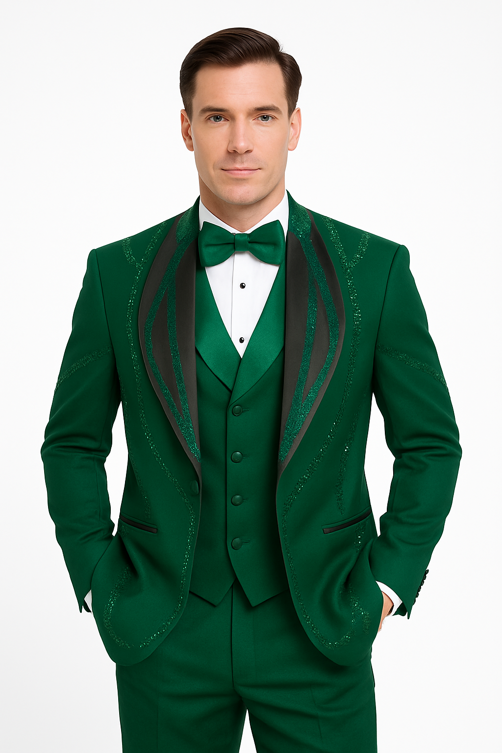 Italian Wool Hunter Green Modern Fit 3-Piece Tuxedo