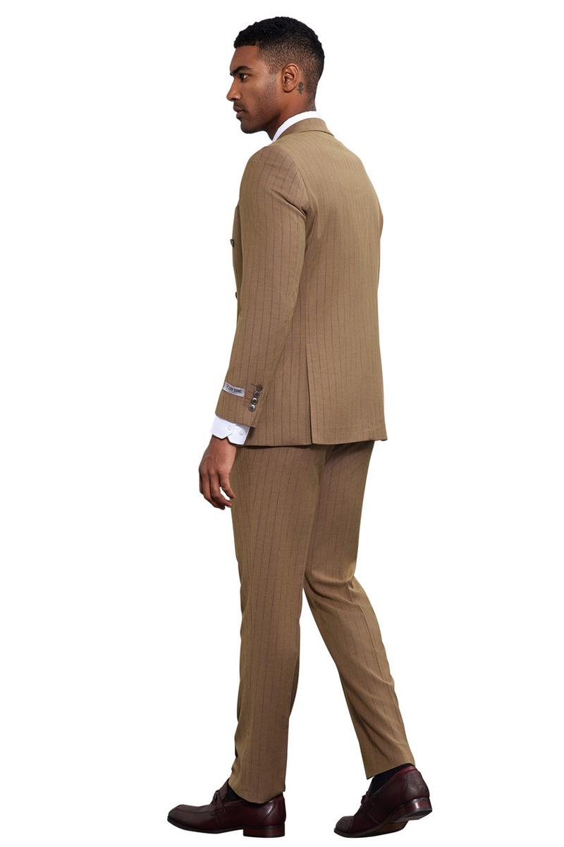 Stacy Adams Double Breasted Pinstripe Camel Suit