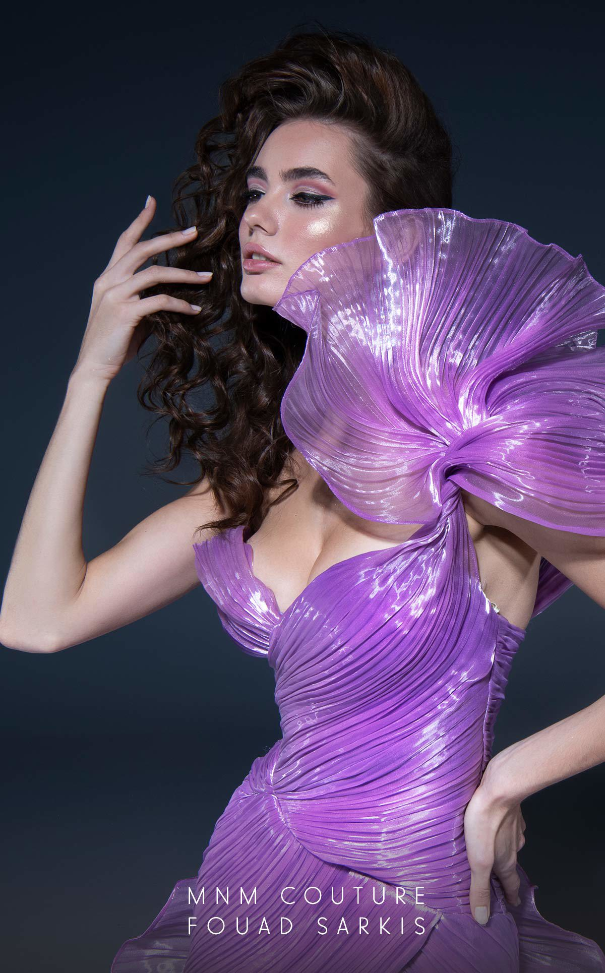 Fouad Sarkis 2788 Asymmetric Ruffled Gown
