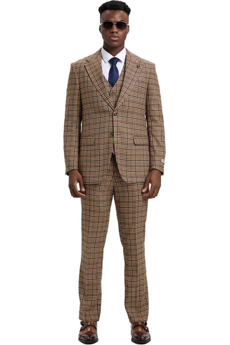 Stacy Adams Glen Plaid Suit Camel & Green