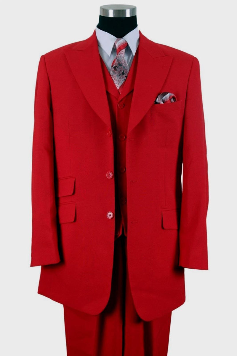 Wide Peak Lapel 3 Button Red Suit & Vest