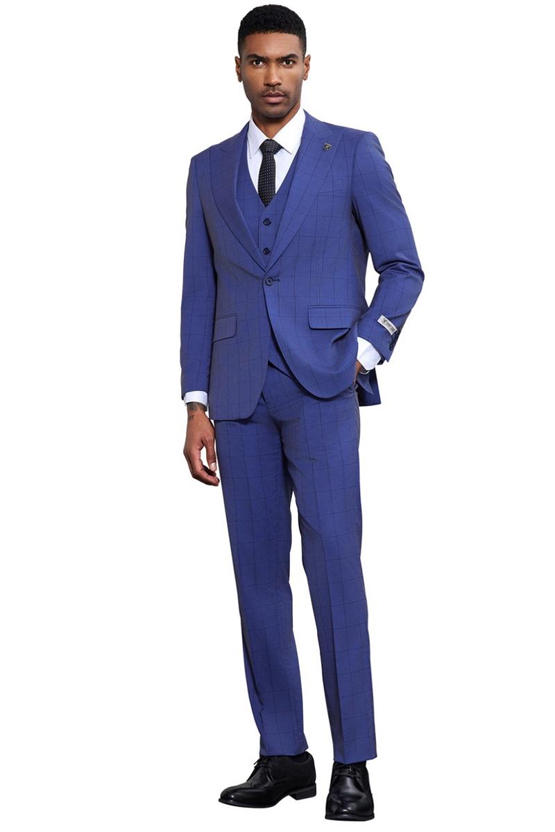 Stacy Adams French Blue Modern Fit Plaid Suit
