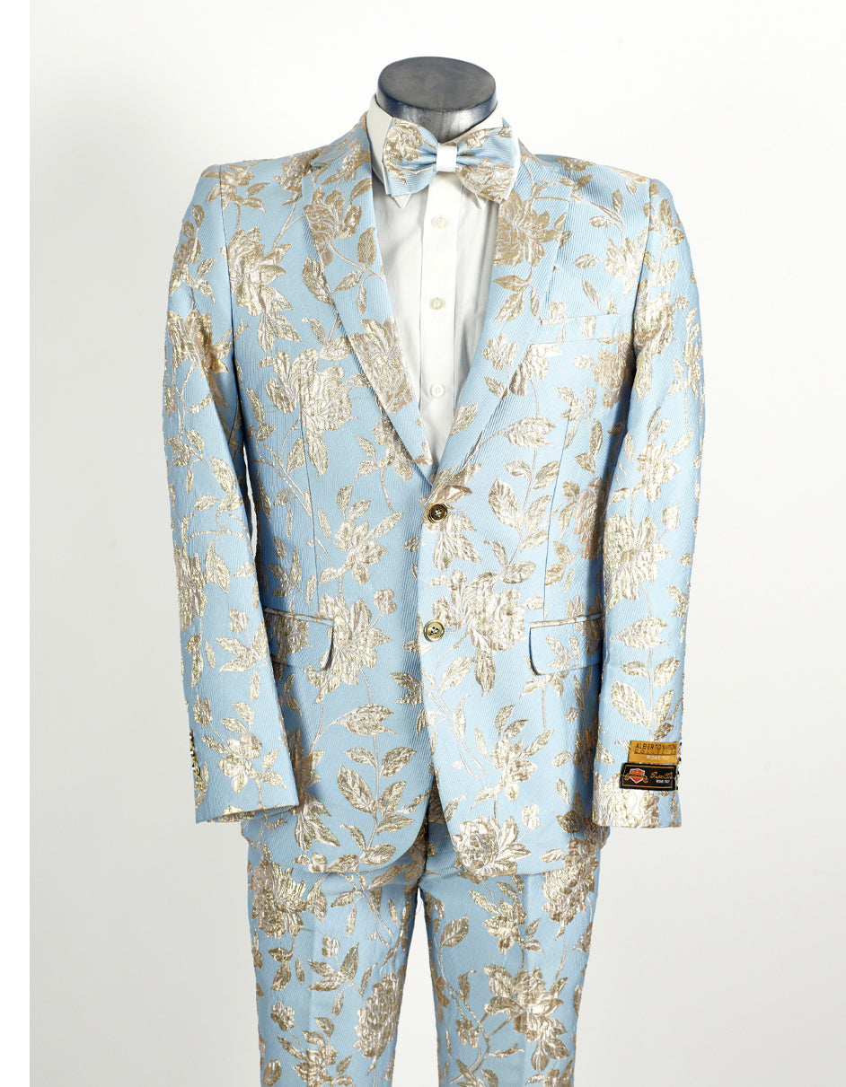 Sky Blue & Silver Paisley 2 Button Tuxedo