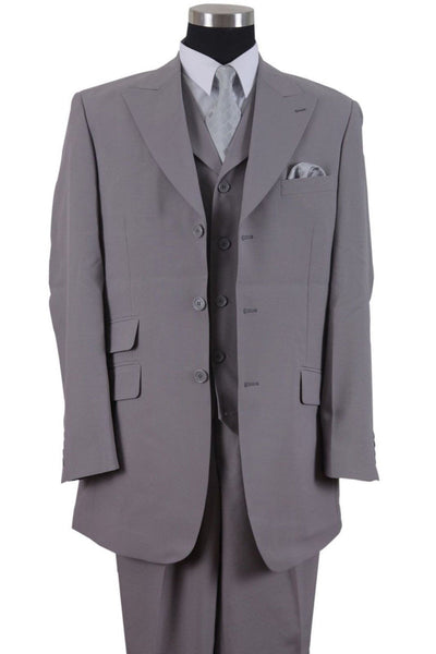 Menβs Grey 3 Button Vested Suit with Peak Lapel