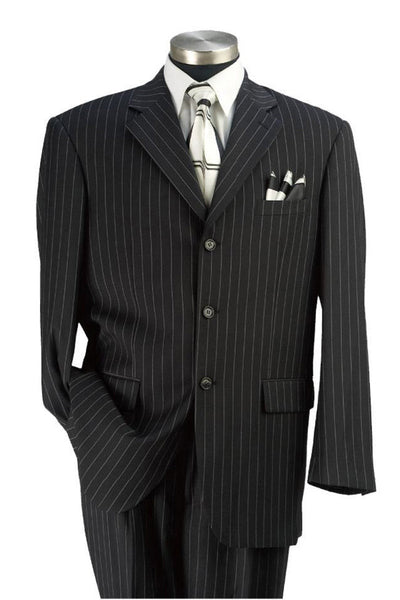Mens Classic Fit 3 Button 2PC Pinstripe Suit inBlack