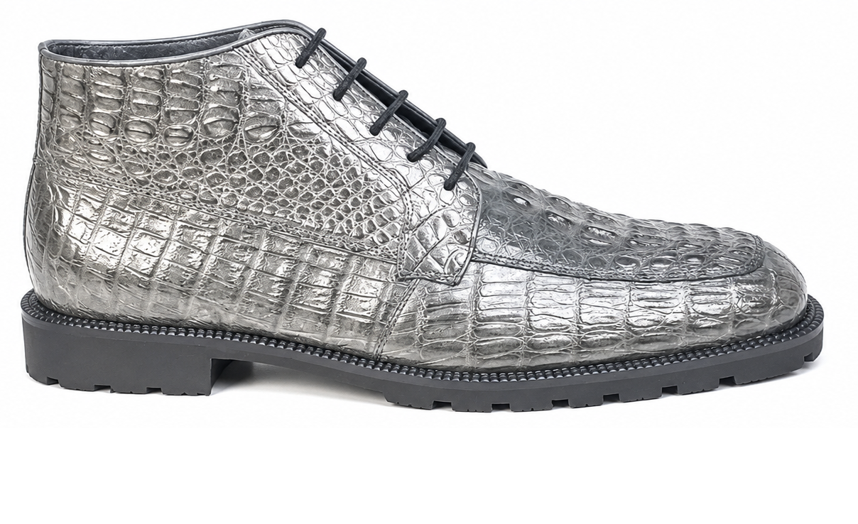 Caiman Hornback Crocodile Leather Ankle Boots Gris