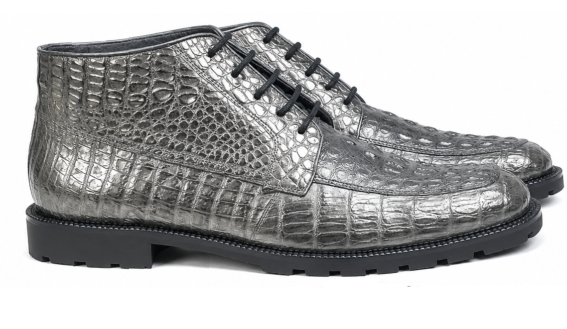 Caiman Hornback Crocodile Leather Ankle Boots Gris