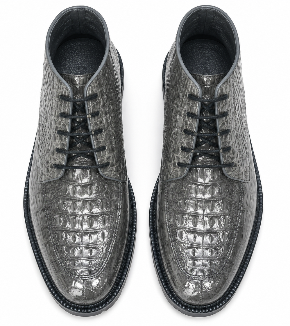 Caiman Hornback Crocodile Leather Ankle Boots Gris