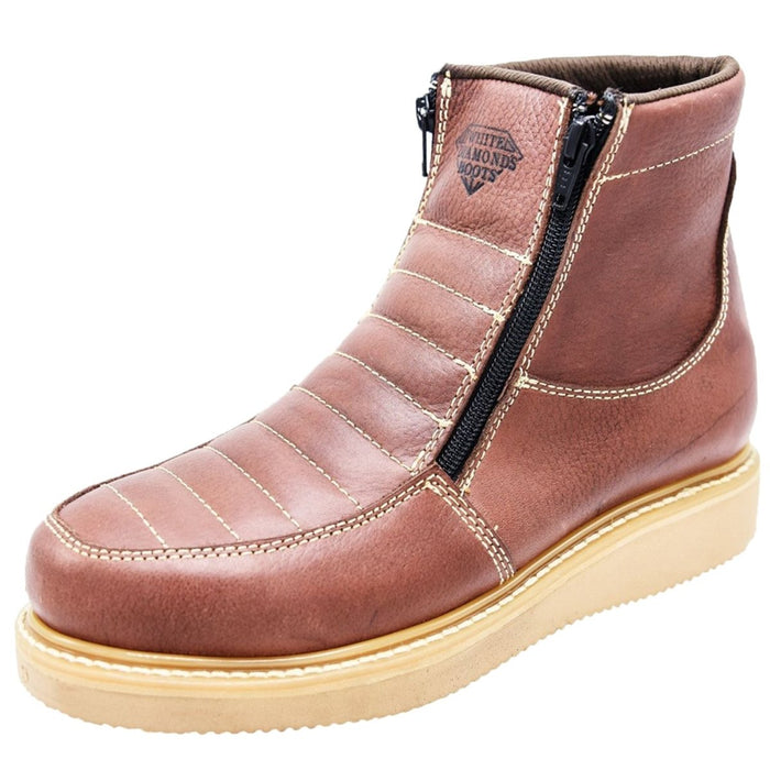 Zapatos Trabajo Cuero Original Doble Zipper Café WD