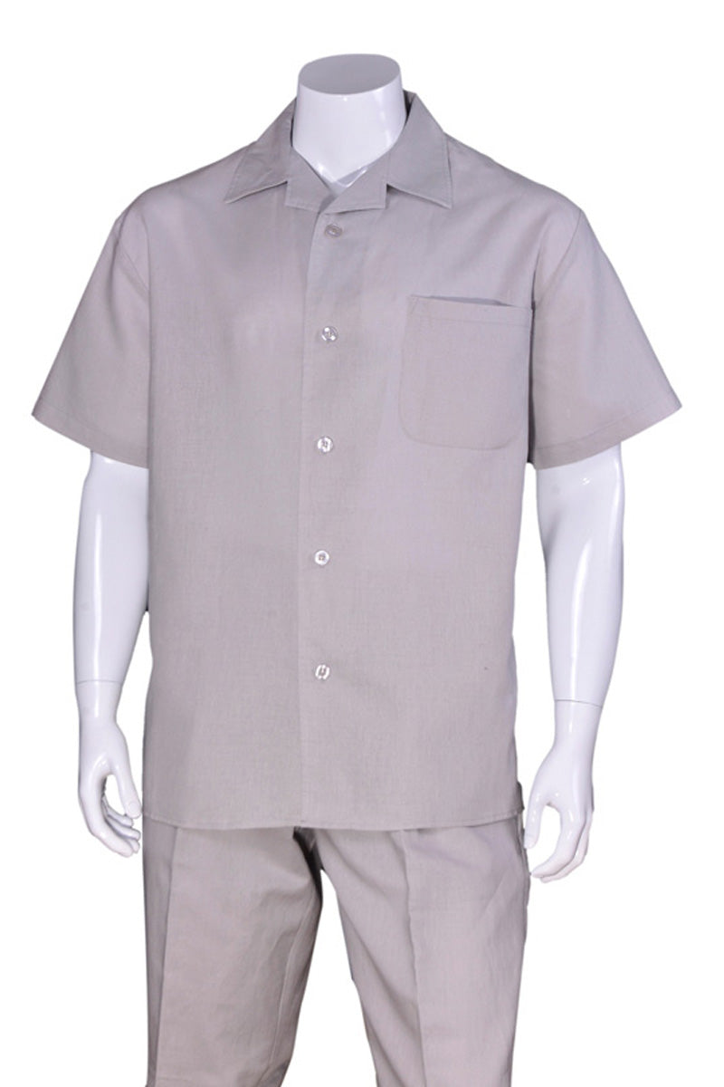 Linen Short Sleeve Walking Suit in Light Grey