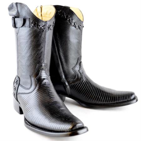 Wh-Dimond Western Cowboy Boot Bota Europea Piel Lizard Color Negro