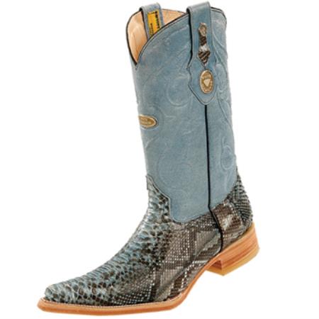 Wh-Dimond Western Cowboy Boot Bota Piton Horma Chihuahua Azul Claro