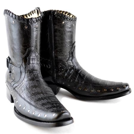 Dimond Western Cowboy Boot Bota Europea Piel Caiman Borde Color Negro