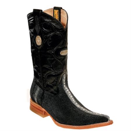 Wh-Dimond Western Cowboy Boot Bota Mantarraya Perla Completa Negro