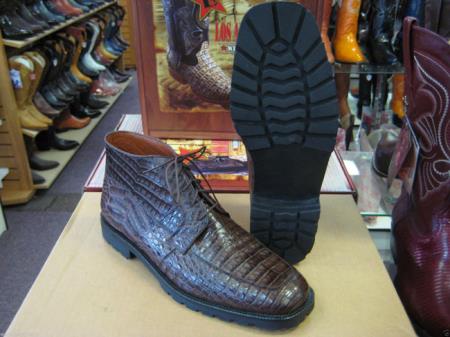 Genuine All Crocodile Caiman Brown Men Ankle Boot